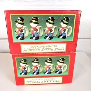 Snowman napkin rings set of 8 World Bazar, Hand Painted,  porcelain, new…